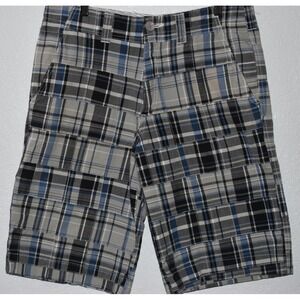 Bke Mens 33 Hudson Shorts Blue Plaid Patchwork 100% Cotton Front & Back Pockets